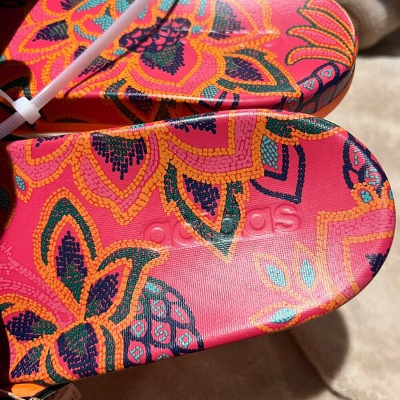 NWT FARM Rio Slide Sandals Adidas Collaboration Women's Size 11 Red Floral Print - Picture 5 of 7